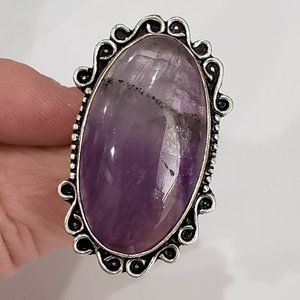 Amethyst gemstone, 925 silver ring, natural large amethyst vintage goth ring